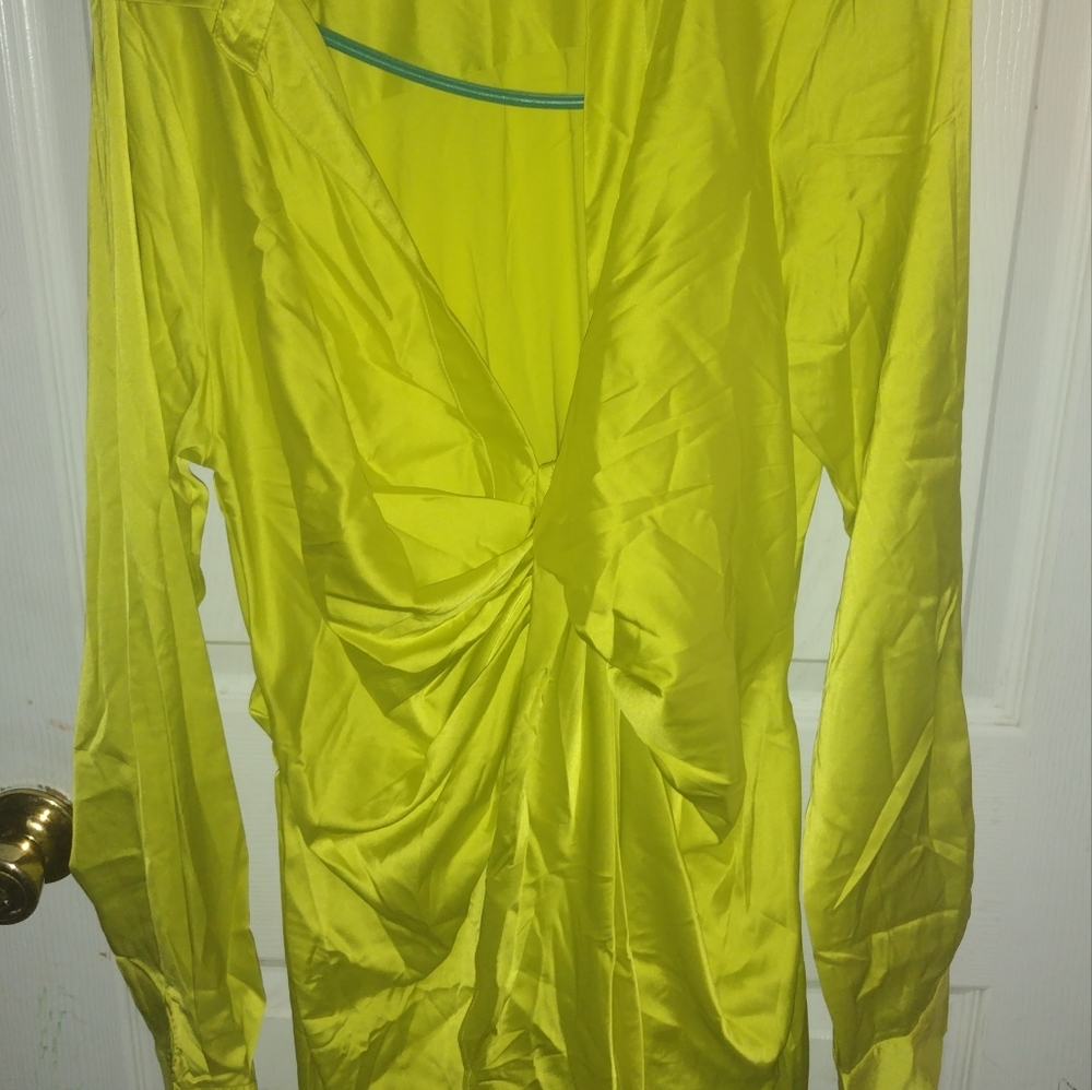 Lime green satin shirt dress by Fashion Nova